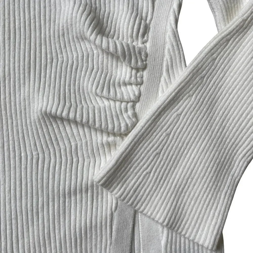 Boston Proper M Side Slit Ruched Sweater | Tunic Flare Ribbed, Off-White $200 - Picture 7 of 9
